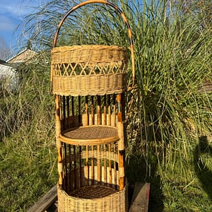 3 Tier Rattan and Bamboo Storage Basket Shelf Tower Incredible Detail Sturdy Unique Rare